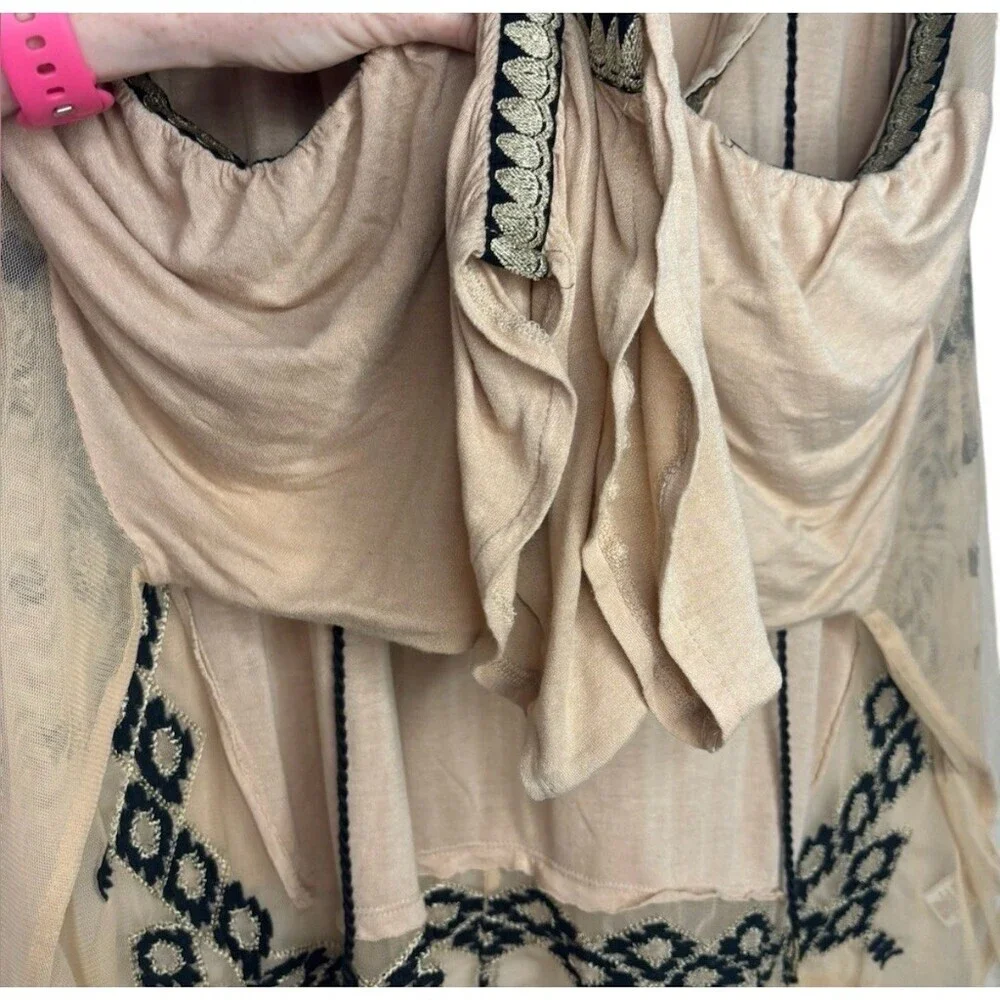 Free People Tunic Blouse Womens S Ivory Boho Embroidered V-Neck